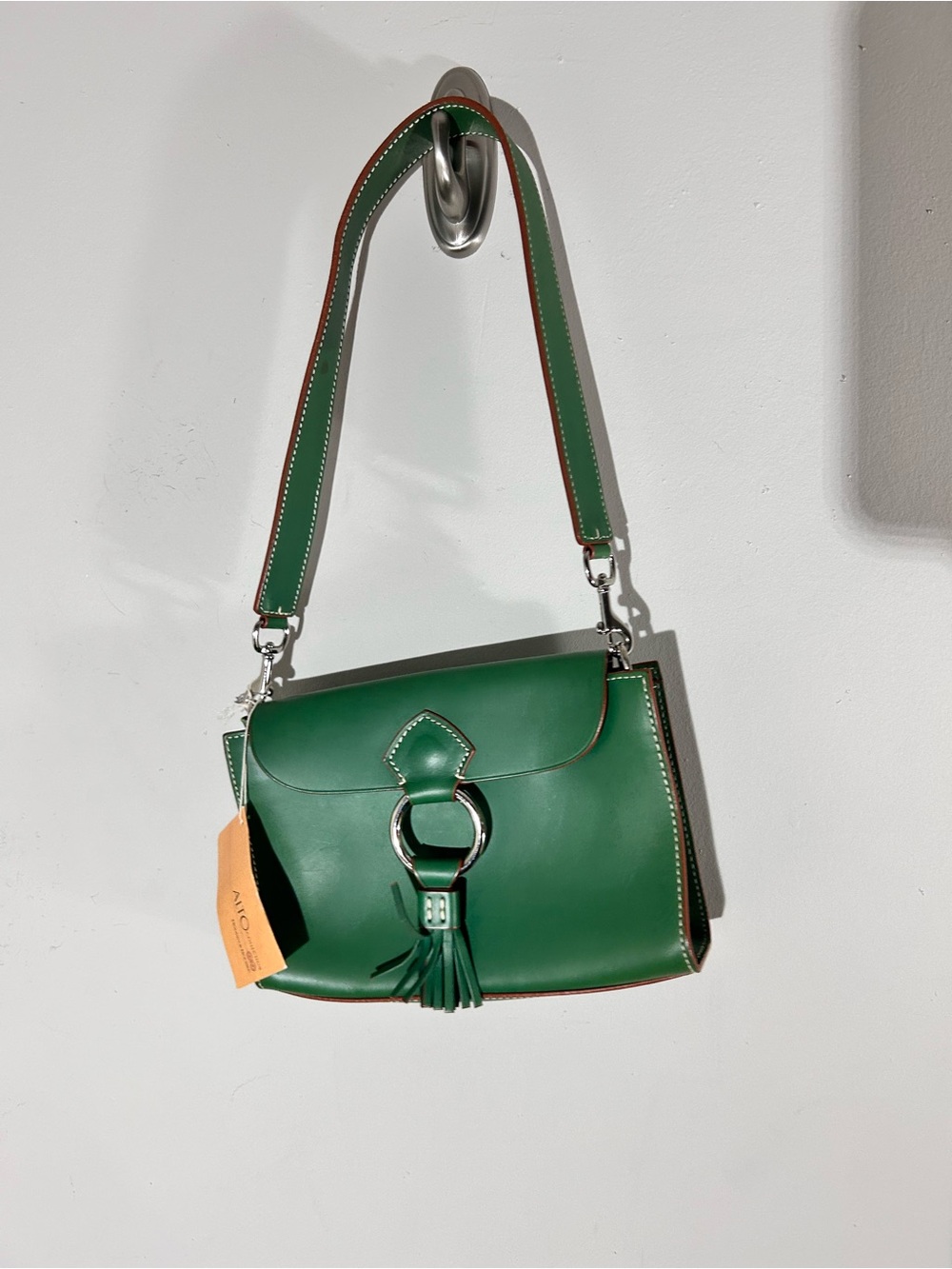 Dooney & Bourke Green Leather Shoulder Bag with Silver Ring Accent